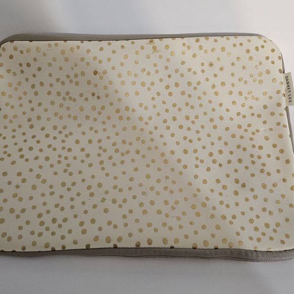 Dabney Lee Handbags - Dabney Lee Cream and Gold Polka Dot Laptop Sleeve
